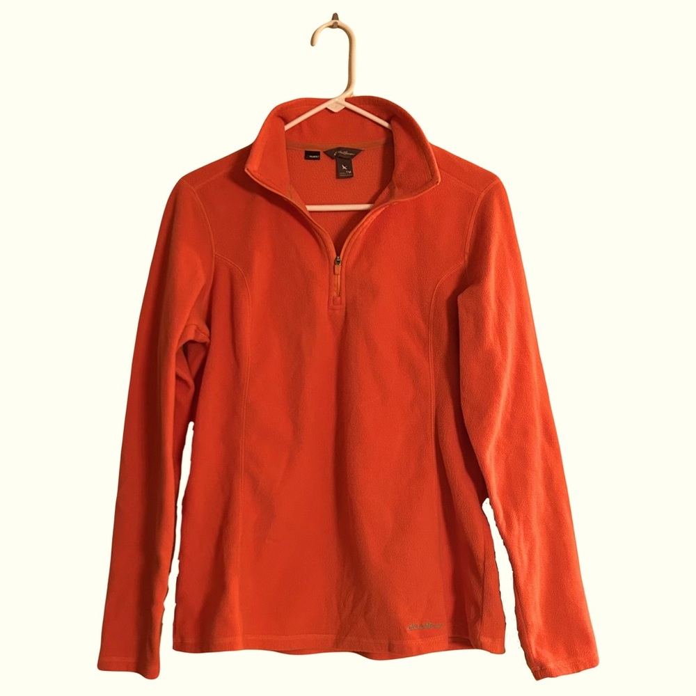 Eddie Bauer Women’s 1/4 Zip Fleece Pullover — Orange, Size M, EUC